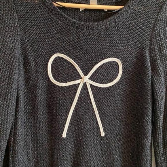 Lauren Conrad Black Sparkle Bow Crew Sweater M - Picture 3 of 13